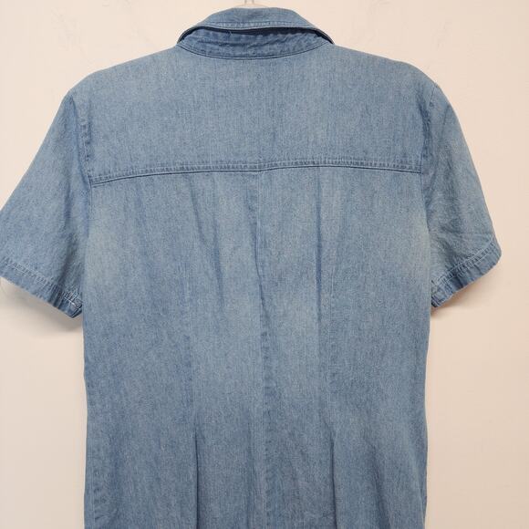 Vintage Robbie Bee Denim Midi Dress Size 12 Short Sleeve Blue Button Up Collared - Picture 8 of 13